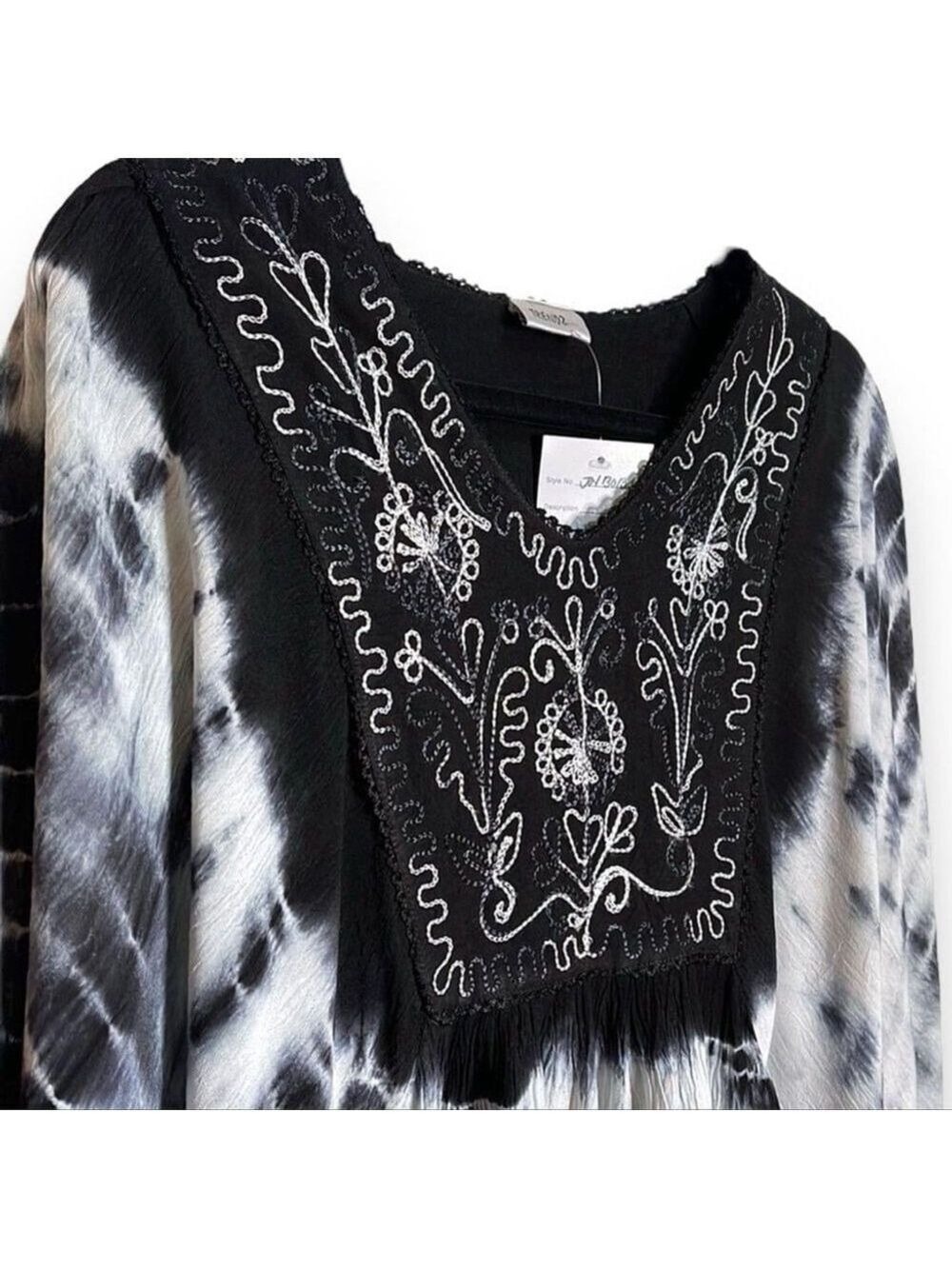 Tie Dye Beach Coverup Black & White OS (M/L) Blouse Caftan/Kaftan Poncho style - Picture 4 of 7